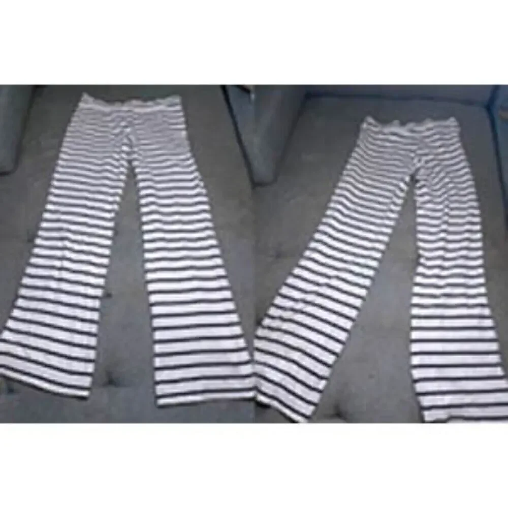 Tory Burch Navy Ivory Striped Wide Leg Knit Pants XS Cotton Nautical